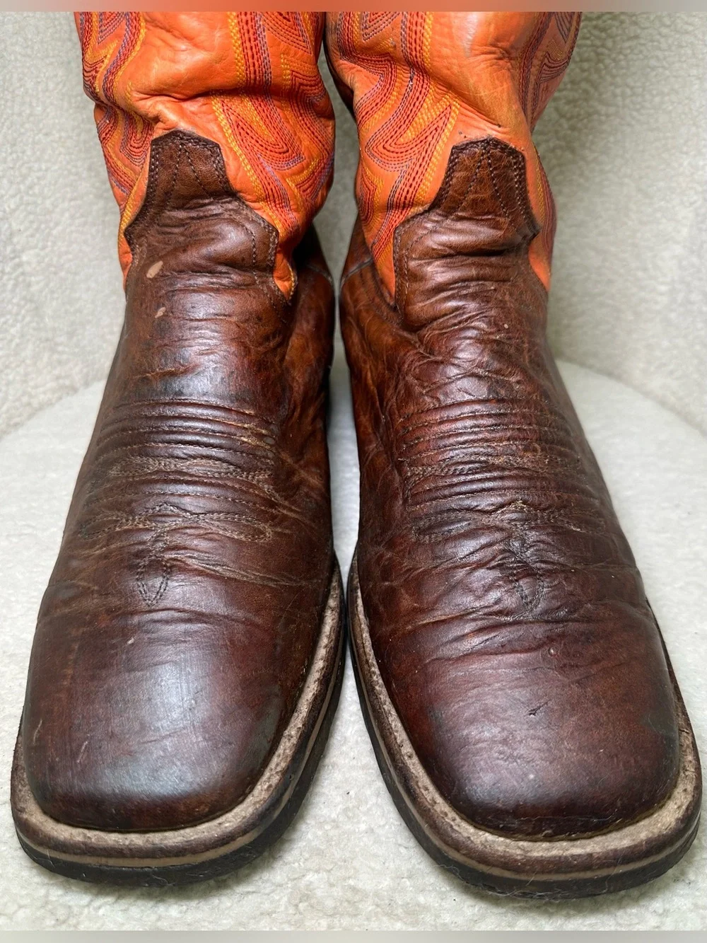 Vintage Roper Cowboy Boots Brown Leather Orange Western Handmade Western Boho 11